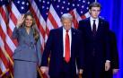 Donald J. Trump, celebra sus resultados con su mujer Melania Trump y su hijo Barron Trump