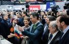 Fotos del encuentro entre el presidente del Gobierno central, Pedro Sánchez, y la jefa del Ejecutivo navarro, María Chivite, en el stand de Navarra en la Feria Internacional de Turismo, Fitur, 2025.