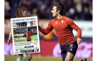 Lekic celebra uno de los goles de aquel sábado de febrero. A la izquierda, la portada del día siguiente