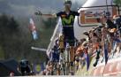 Alejandro Valverde celebra su cuarta victoria en el Muro de Huy, su cuarta Flecha Valona. Es el récordman de toda la historia.