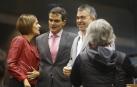 Los socialistas María Chivite, Guzmán Garmendia y Santos Cerdan, en el hemiciclo del Parlamento esta semana.