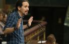 El líder de Podemos, Pablo Iglesias durante su intervención en el debate de investidura en el Congreso.