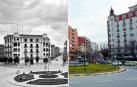 La plaza Príncipe de Viana en 1940 y en la actualidad.
