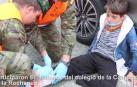 Simulacro de cómo evacuar un autobús escolar en Pamplona