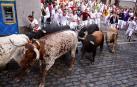 Imágenes del cuarto encierro de los Sanfermines 2018, con toros de la ganadería Fuente Ymbro.
