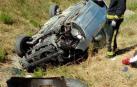 Madre e hijo, heridos tras salirse de la vía y volcar su coche en Imárcoain