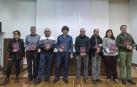Desde la izquierda, Carmen Lacunza, Toño Ros, Jesús Mª Muruzábal, Iñaki Urricelqui, Roldán Jimeno, Aitor Osés, Merche Osés y Andrés Valencia, durante la presentación de 'Terra Stellae'.