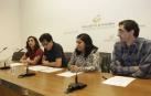 Los cuatro parlamentarios de Podemos Orain Bai, durante la rueda de prensa.