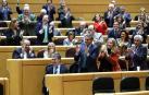 El senador del PP Ignacio Cosidó (i) es aplaudido por sus compañeros de partido tras su intervención esta tarde en el pleno del Senado que debate y vota la convalidación de la nueva senda de Estabilidad Presupuestaria para 2019-2021.