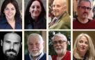AUTORES QUE VAN A PUBLICAR EN EL PRIMER TRIMESTRE DEL AÑO. En la fila superior, de izquierda a derecha, Maribel Medina, Marina Aoiz, Emilio Garrido y Patxi Irurzun. En la fila inferior, de izquierda a derecha, Adonis Sánchez, Jesús Hernández Aristu, Koldo Pla e Isabel Blanco Ollero.