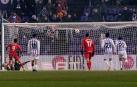 Momento del gol del Getafe ante el Valladolid durante el partido de vuelta de octavos de final de la Copa del Rey en el estadio José Zorrilla.
