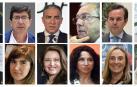 El nuevo gobierno de la Junta de Andalucía. De arriba a abajo y de izquierda a derecha, Juanma Moreno Bonilla, presidente de la Junta de Andalucía; Juan Marín Lozano, vicepresidente y consejero de Turismo, Regeneración Democrática, Administración Local y Justicia; Elías Bendodo Banasayag, Consejería de Presidencia, Administraciones Públicas e Interior; Rogelio Velasco Pérez, Consejería de Economía, Conocimiento, Empresas y Universidad; Alberto García Valera, Consejería de Hacienda, Industria y Energía; Javier Imbroda Ortíz, Consejería de Educación y Deportes ; Jesús Aguirre Muñoz, Consejería de Salud y Familias; Rocio Blanco Eguren, Consejería de Empleo, Formación y Trabajo Autónomo; Carmen Crespo Díaz, Consejería de Agricultura, Ganadería, Pesca y Desarrollo Sostenible; Rocío Ruiz Domínguez, Consejería de Igualdad, Políticas Sociales y Conciliación; Marifrán Carazo Villalonga, Consejería de Fomento, Infraestructuras y Ordenación del Territorio; Patricia del Pozo, Consejería de Cultura y Patrimonio.