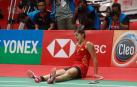 Carolina Marín, tras sufrir su lesión en el Masters de Indonesia.