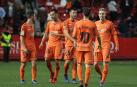 David, junto a sus compañeros, tras la victoria ante el Sporting.