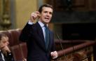 El presidente del PP, Pablo Casado, interveniene en el debate de totalidad de los presupuestos este martes en el pleno del Congreso.