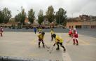 Imagen de un partido de las categorías inferiores del Tudela Hockey Club en la pista central del patinódromo.