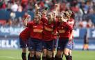 Las jugadoras rojillas celebran el gol de Mirian Rivas.