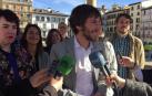 Mikel Buil, en un acto electoral de Podemos Navarra con los medios de comunicación