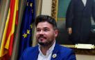 El diputado electo de ERC Gabriel Rufián durante una reunión del grupo parlamentario en el Congreso tras entregar sus credenciales.