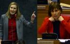 Ana Beltrán y Uxue Barkos, durante su enfrentamiento este jueves en el Parlamento foral.