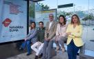 Los candidatos de Navarra Suma al Congreso y al Senado Ruth Goñi, Sergio Sayas, Alberto Catalán, Cristina Sanz y Amelia Salanueva en una parada de villavesa