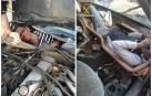 Fotografías facilitadas por la Guardia Civil, que ha localizado y auxiliado en un solo día a cuatro personas que viajaban ocultas en dobles fondos de otros cuatro vehículos en Melilla.