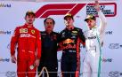 Podio del Gran Premio de Austria de Fórmula 1, en el que Verstappen se ha impuesto a Leclerc y Bottas.