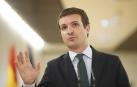 Pablo Casado, tras la reunión en el Congreso de los Diputados con el presidente de UPN, Javier Esparza.