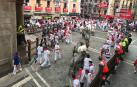 Imágenes del segundo encierro de los sanfermines 2019 protagonizado por toros de Cebada Gago.