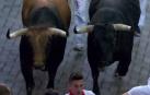 En la bajada al callejón el toro colorado 'Curioso', que ha ido cerrando el grupo desde Santo Domingo, ha ocasionado gran riesgo a varios mozos situados junto al vallado derecho del recorrido.
