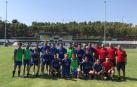 El conjunto de Tudela, ayer, en su estadio.