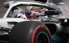 El piloto británico de Fórmula Uno Lewis Hamilton en acción durante la tercera sesión de práctica de la Fórmula 1 en Hockenheim, Alemania.