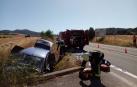 Herida tras salirse de la vía y chocar contra un paso de agua en la NA-150, en Ibiricu