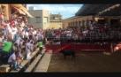 Una vaca salta el burladero en la plaza de Murchante