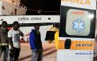 Algunos de los inmigrantes del Open Arms, tras su llegada  a Lampedusa.