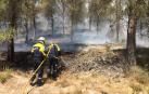 Bomberos tratan de extinguir el fuego en Tafalla.