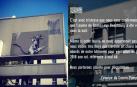 Obra de Banksy en el Pompidou y mensaje del museo tras el robo.