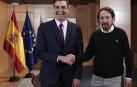 Pedro Sánchez y Pablo Iglesias, en su encuentro en las Cortes.