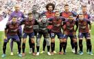 El once de Valladolid con 9 jugadores del año pasado: Rubén Martínez, Aridane, David García y Oier (arriba), y Rubén García, Nacho Vidal, Torres, Mérida y Brandon (abajo)