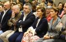 Carmen Calvo, entre Santos Cerdán y María Chivite, en un acto del PSN en marzo en Pamplona.
