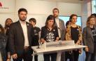 Gabriel Rufián, Marta Vilalta y Anna Caula, junto a diputados y dirigentes de ERC.
