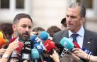 El presidente de VOX, Santiago Abascal y el secretario general de Vox, Javier Ortega Smith, en rueda de prensa tras conocerse la sentencia del Tribunal Supremo.