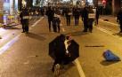 Policías antidisturbios custodian la comisaria de la Policía Nacional de la Via Laietana de Barcelona