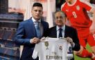 El delantero serbio Luka Jovic en su presentación como jugador del Real Madrid, junto al presidente Florentino Pérez