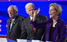 Bernie Sanders, Joe Biden y la senadora Elizabeth Warren, durante el debate.