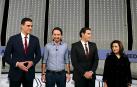 El grupo Atresmedia ofreció el primer debate electoral televisado a cuatro de la campaña electoral del 20-d, con la presencia de Pedro Sánchez (PSOE), Pablo Iglesias (Podemos), Albert Rivera (Ciudadano) y Soraya Sáenz de Santamaría (PP).