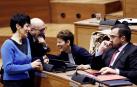Elma Saiz, Aierdi, Chivite y Remírez, al comienzo del pleno de este jueves.