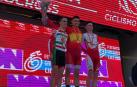 Igor Arrieta, en el podio de los campeonatos de España de ciclocross en Pontevedra con el maillot