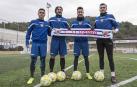 Los nuevos fichajes del Izarra para la segunda vuelta, de izquierda a derecha, Javi Gómez, Yoel Sola, Óscar Arroyo y Markel Areitio, este miércoles, en Merkatondoa, antes del entrenamiento.