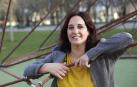 La pamplonesa Cristina Saraldi, el martes por la tarde, en la pirámide de cuerdas de juego infantil del Parque de Antoniutti.